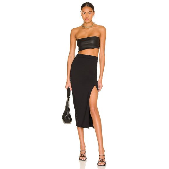 NEW Susana Monaco Midi Slit Skirt in Black Size XS REVOLVE MSRP $138 - Picture 4 of 9
